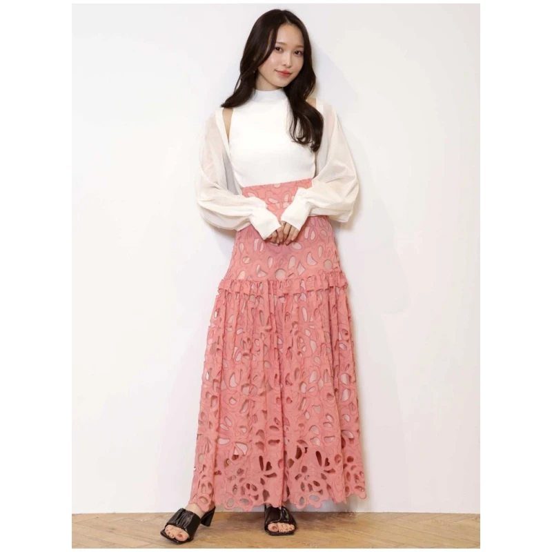 【六哥家】 夏季新款 M 镂空设计感提花显瘦气质高腰半身裙