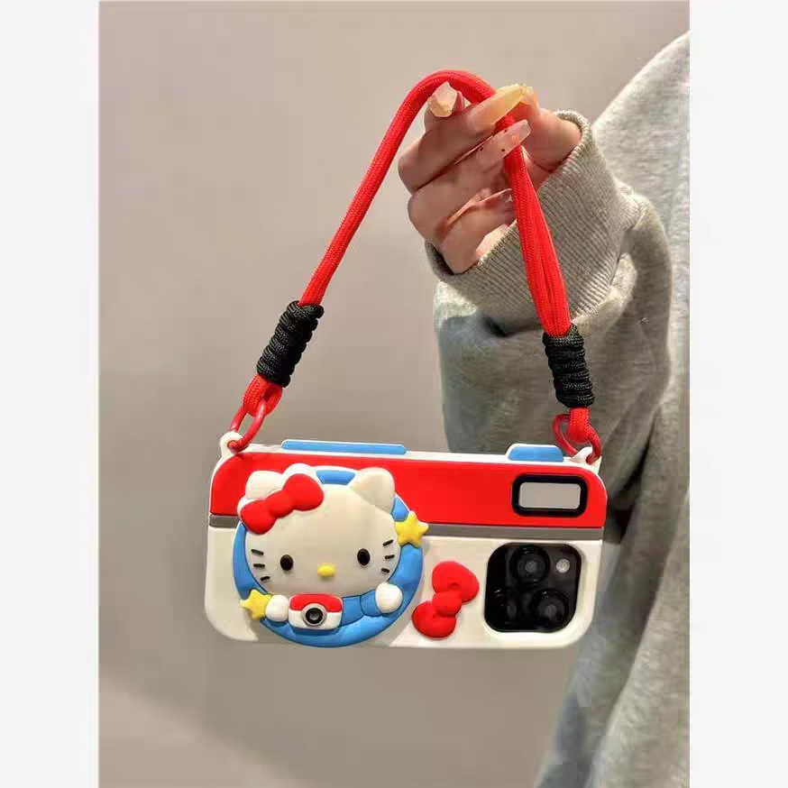 苹果|卡通KT猫照相机可爱创意适用iPhone16手提ins女款硅胶手机壳