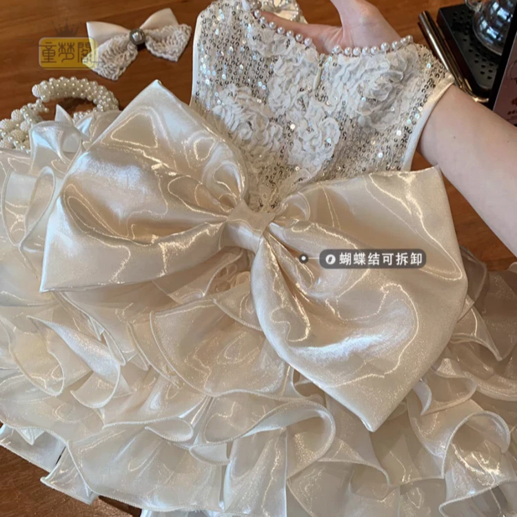 新款女童夏日公主纱裙生日表演蓬蓬裙仙气蛋糕裙礼服走秀连衣裙