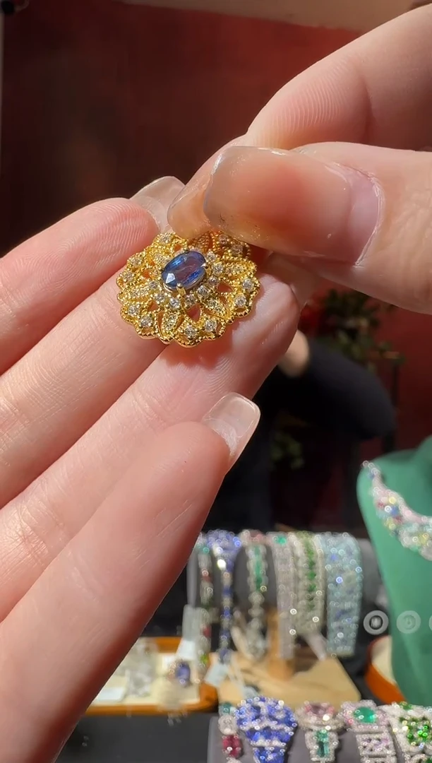 蓝宝石颈饰银S925镶嵌挂件