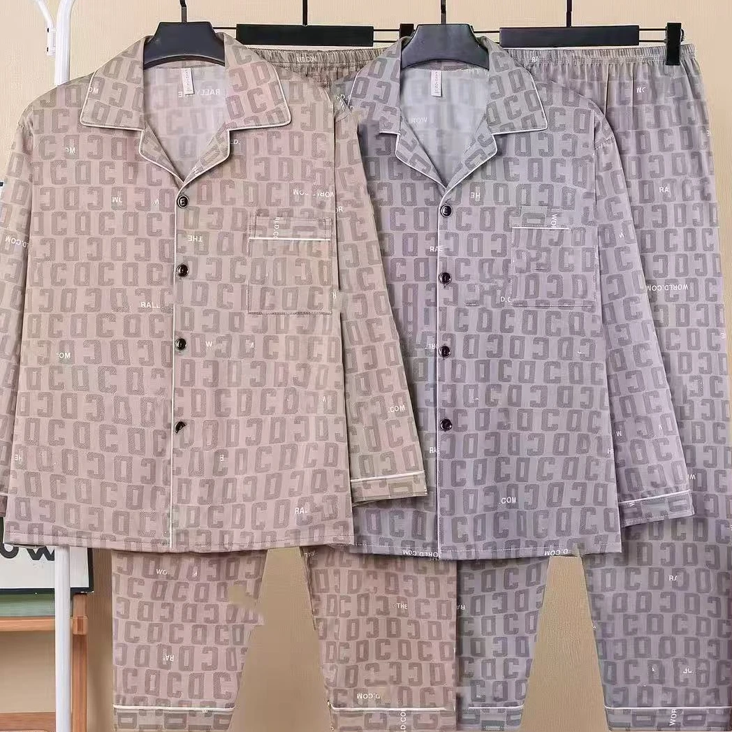 302男士睡衣春秋季翻领长袖开衫休闲男生可外穿家居服套装