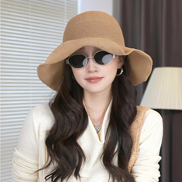 2025新款手工大帽檐草帽时尚夏季渔夫帽海边出游百搭遮阳帽子