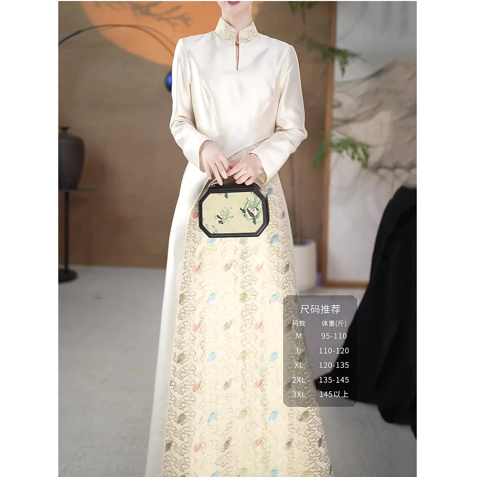 新中式国风改良旗袍连衣裙2025秋季新款复古收腰显瘦高贵气质长裙