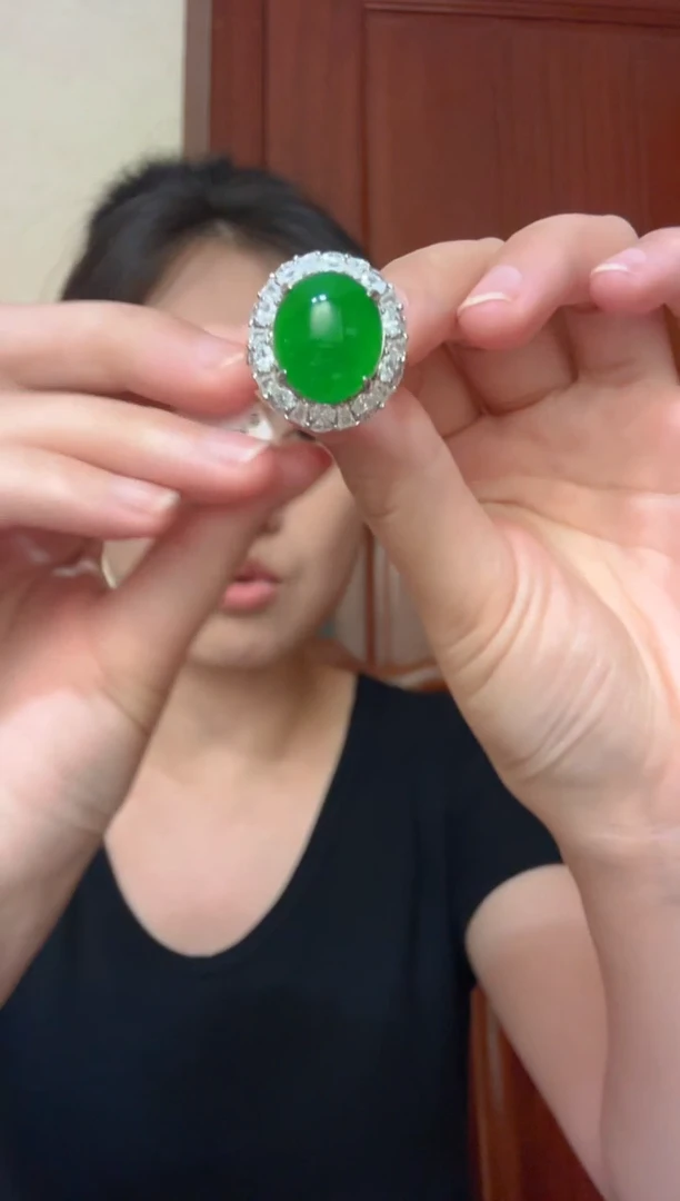 翡翠银S925镶嵌颈饰戒指