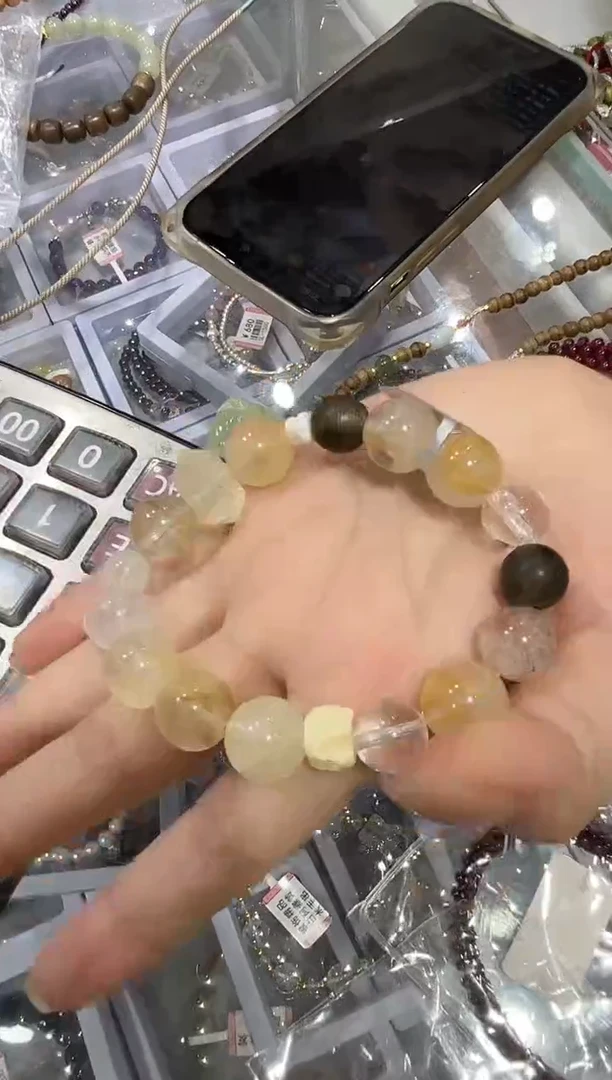 水晶手链合金黄姣花水晶手镯