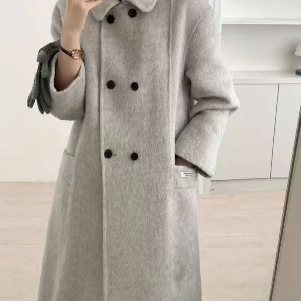 【1296】70羊毛天丝大衣秋冬大衣保暖厚款长款女装毛呢外套