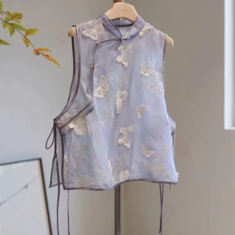340迷蝶国风重工立体蝴蝶马甲女无袖坎肩外搭上衣