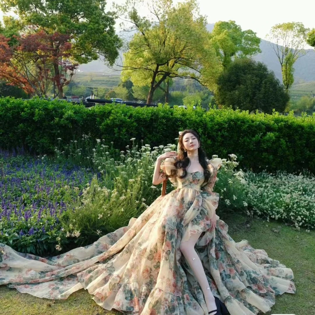 黄色印花洛丽塔迪士尼穿搭在逃公主裙生日小礼裙礼服连衣裙子仙女