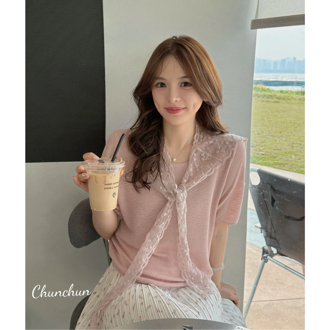 【浪漫自由诗】时尚气质优雅显瘦蕾丝披肩针织衫C250325