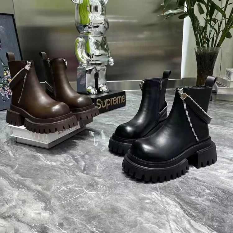 【新疆包邮】经典短靴女鞋新款厚底时尚英伦风皮靴K666S