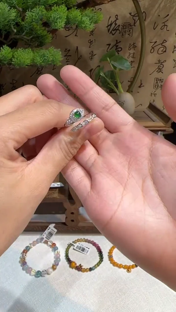 银S925镶嵌戒指翡翠手饰@@