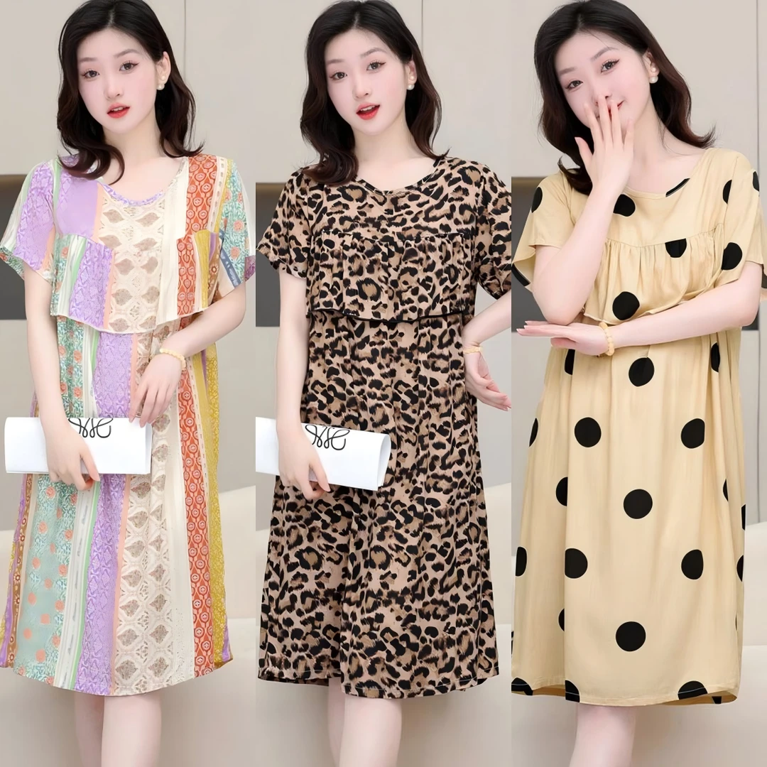 【清仓棉绸裙】荷叶边女士短袖睡裙夏季气质宽松遮胸款家居服连衣裙