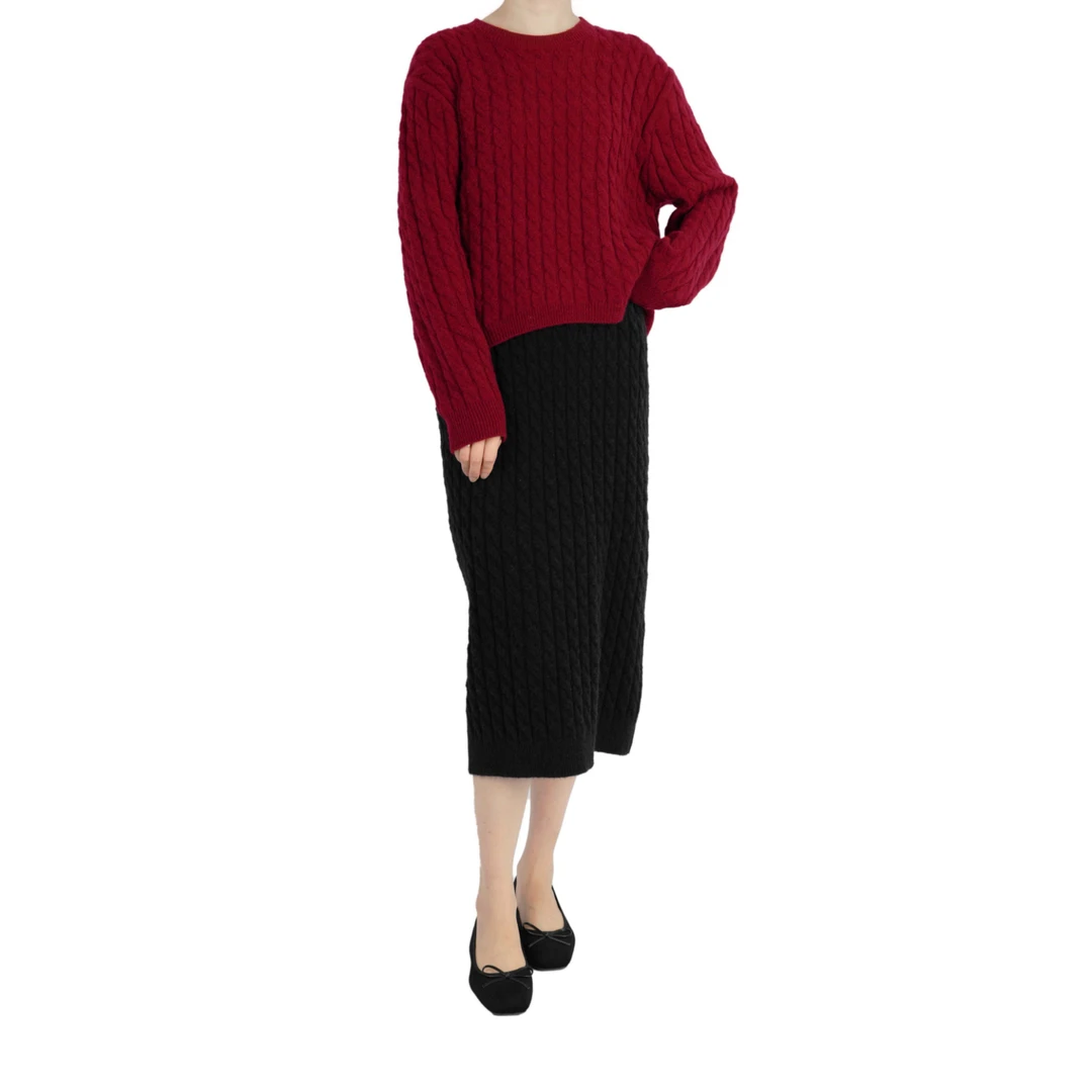 【百路时装】秋冬新款百搭复古绞花两件套针织裙套装女绵羊毛毛衣