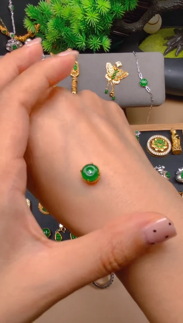 吊坠(不含链)银S925镶嵌翡翠穿孔平安扣