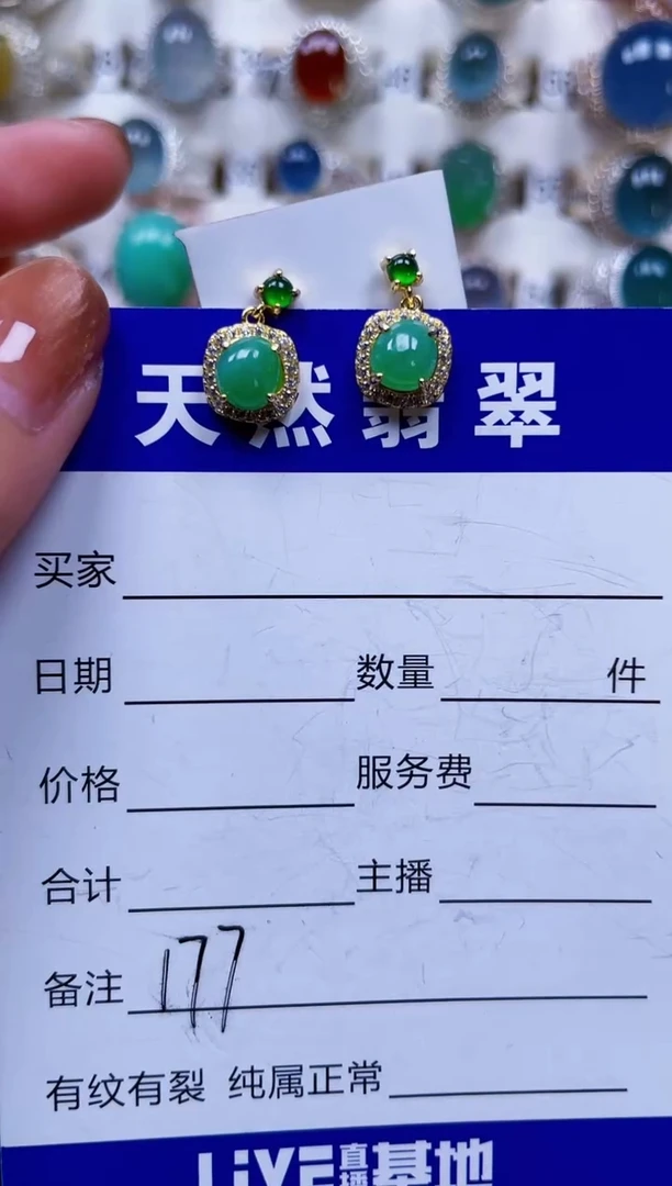 银S925镶嵌翡翠耳饰177