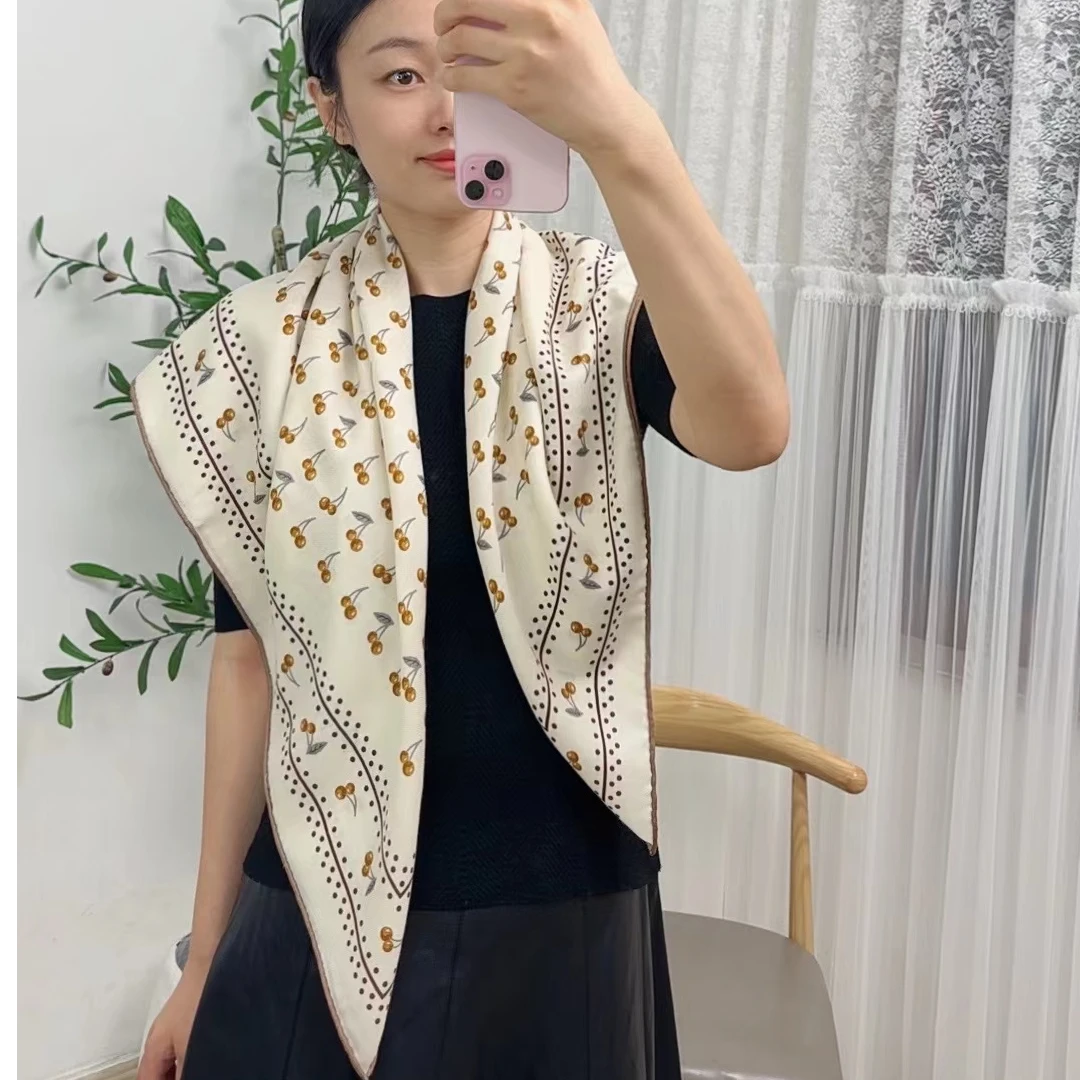 【樱桃小姐】~桑蚕丝绵羊毛围巾丝巾方巾披肩护颈围巾90*90cm