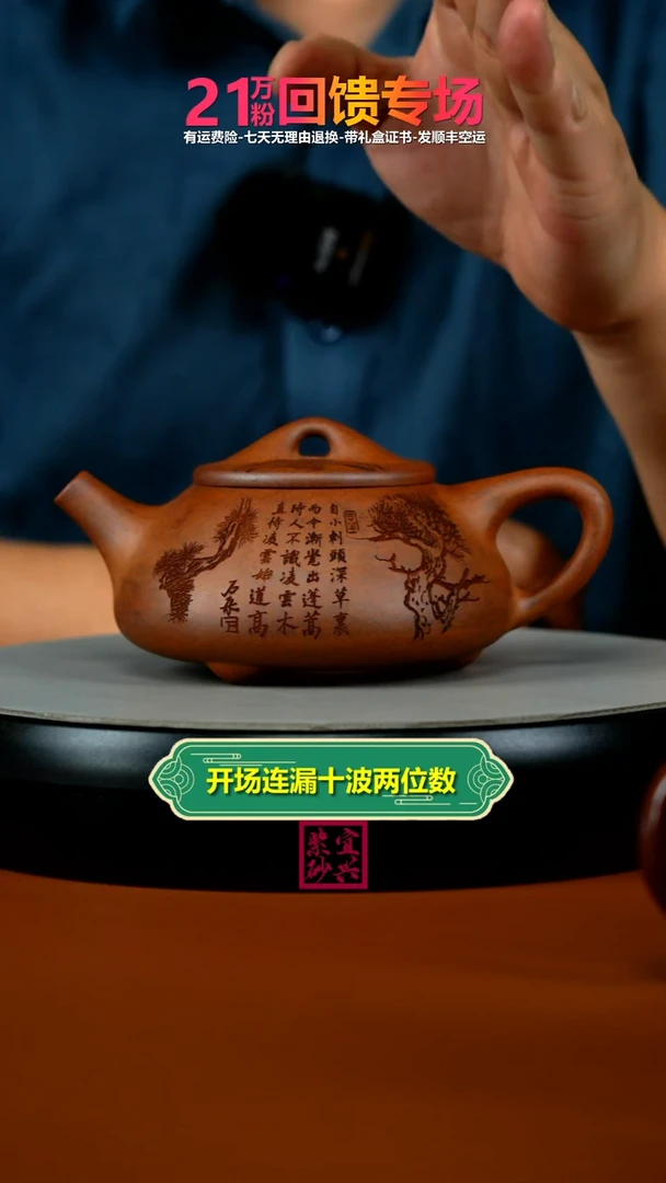 茶壶紫砂蒋静明天星泥松竹景舟石瓢300CC