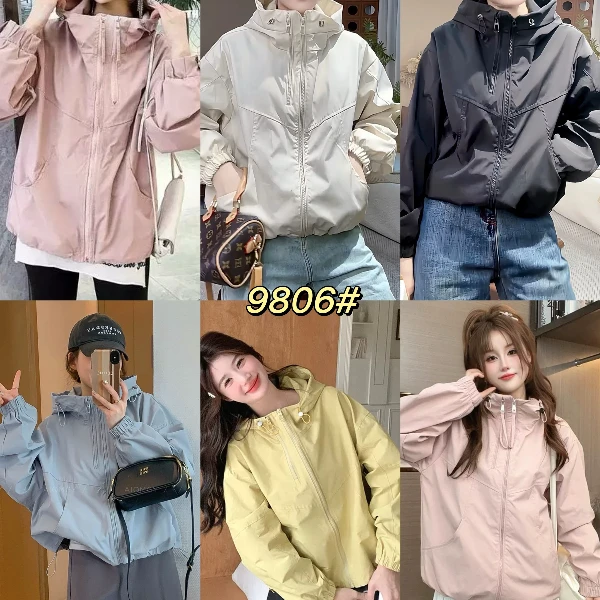 【好看】【必入】春季时尚宽松百搭糖果色连帽女休闲短外套9806