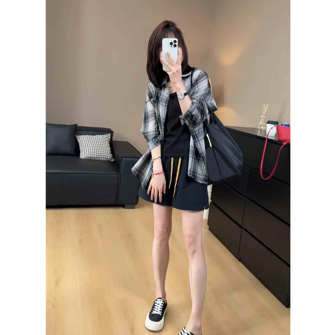 TY7 【格子衬衫】韩系简约轻盈经典格子防晒衬衫（衣长66）