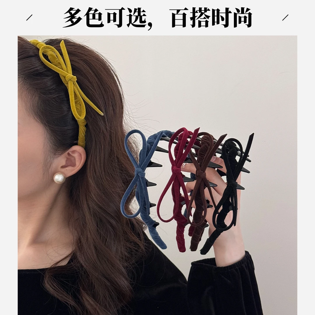 韩系植绒高颅顶复古波浪蝴蝶结发箍气质高级感防滑压发发卡头箍女