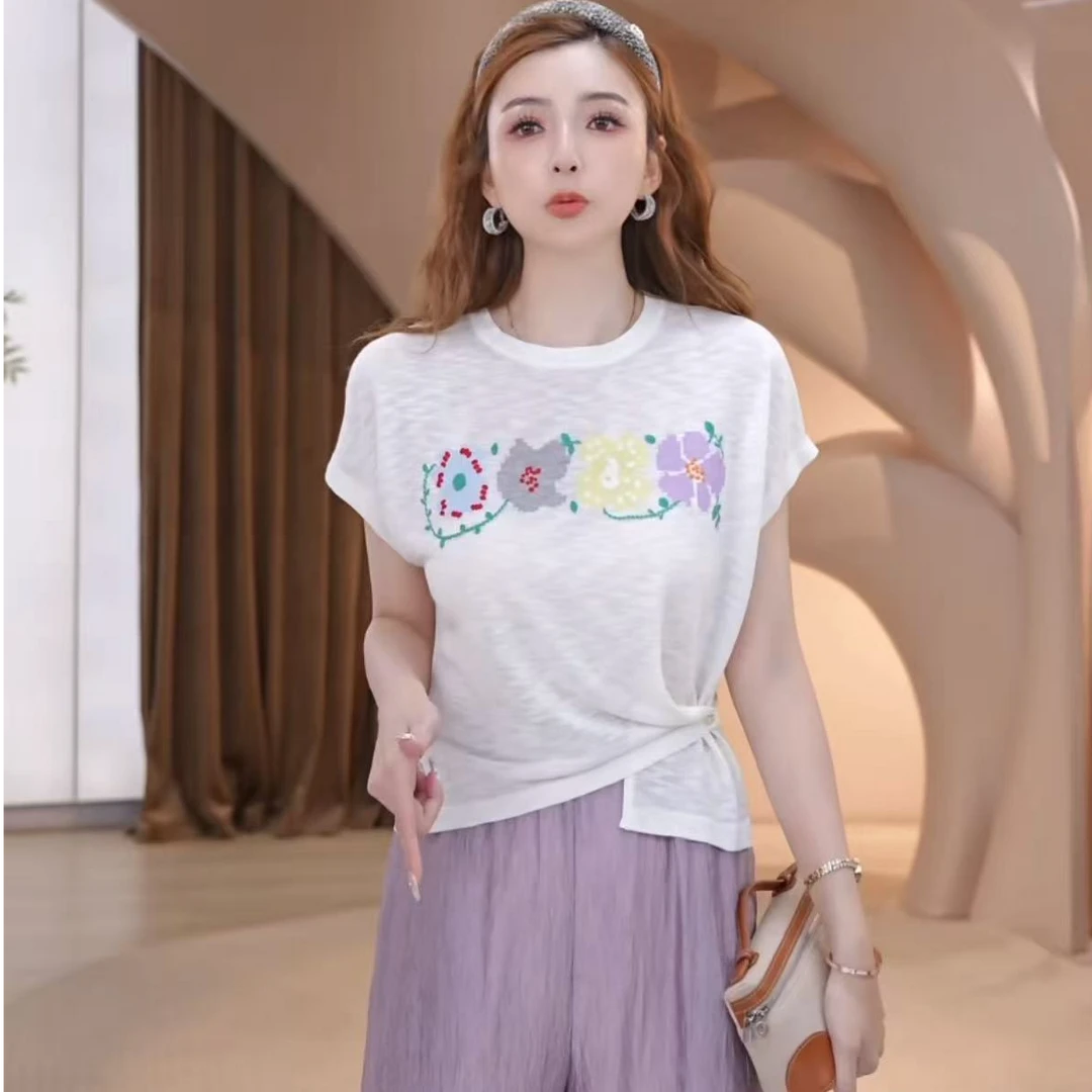 COCO BECCI【花朵T】夏季新款宽松舒适时尚百搭针织T恤CFLJB332026