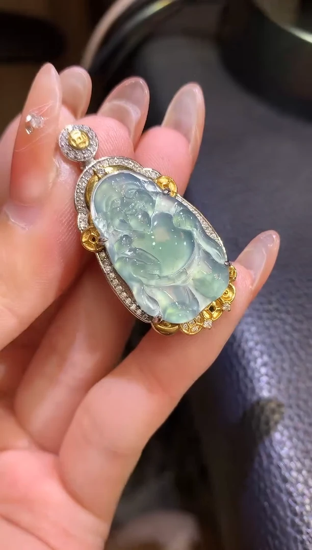 翡翠银S925镶嵌吊坠(不含链)3-米爷（多样性发货一件）不含链