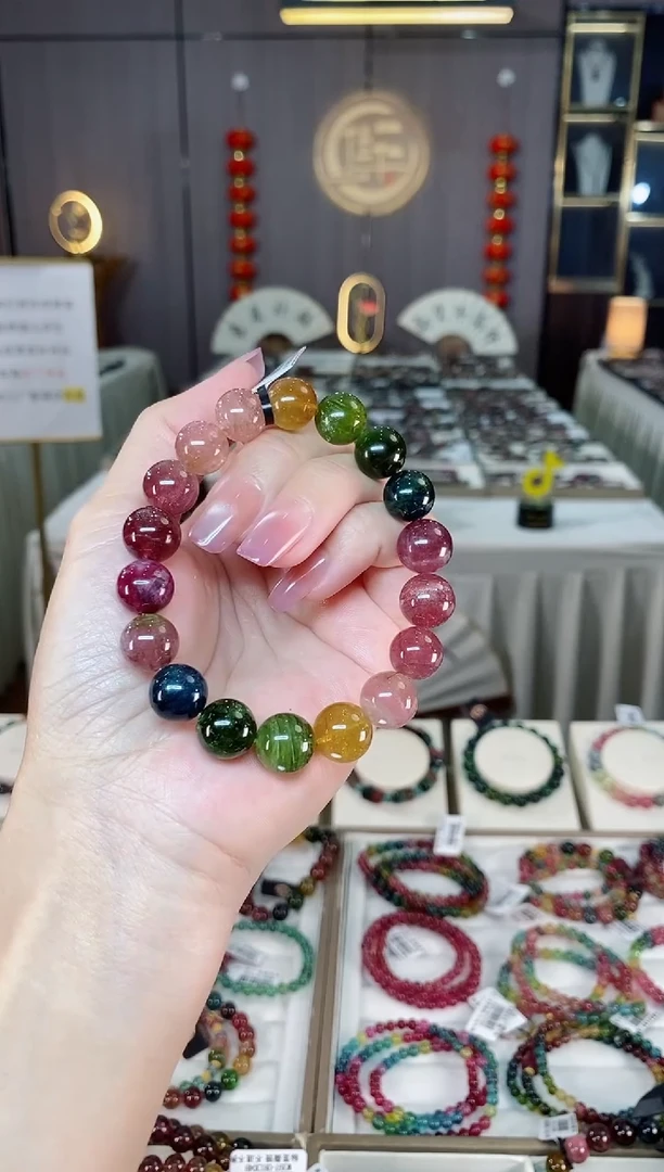 未镶嵌老矿碧玺色标单圈手串11mm+碧玺多样性发一条hon