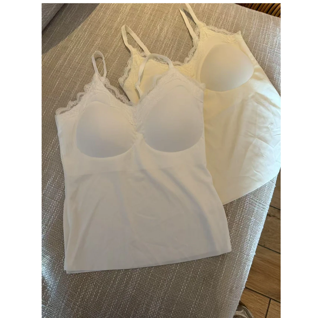 【缎面背心】LEYUAN.缎面丝滑蕾丝自带胸垫内搭显瘦超好穿百搭背心