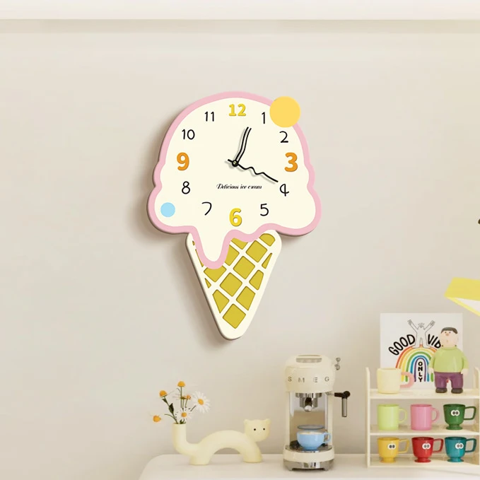 钟表客厅专用挂钟创意冰淇淋无框画家用高级感静音挂墙时钟装饰画