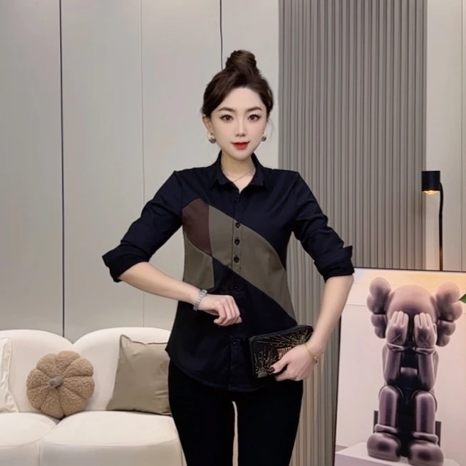 新款【加绒】德绒长袖内搭高级感职业洋气显瘦百搭衬衫女K5085