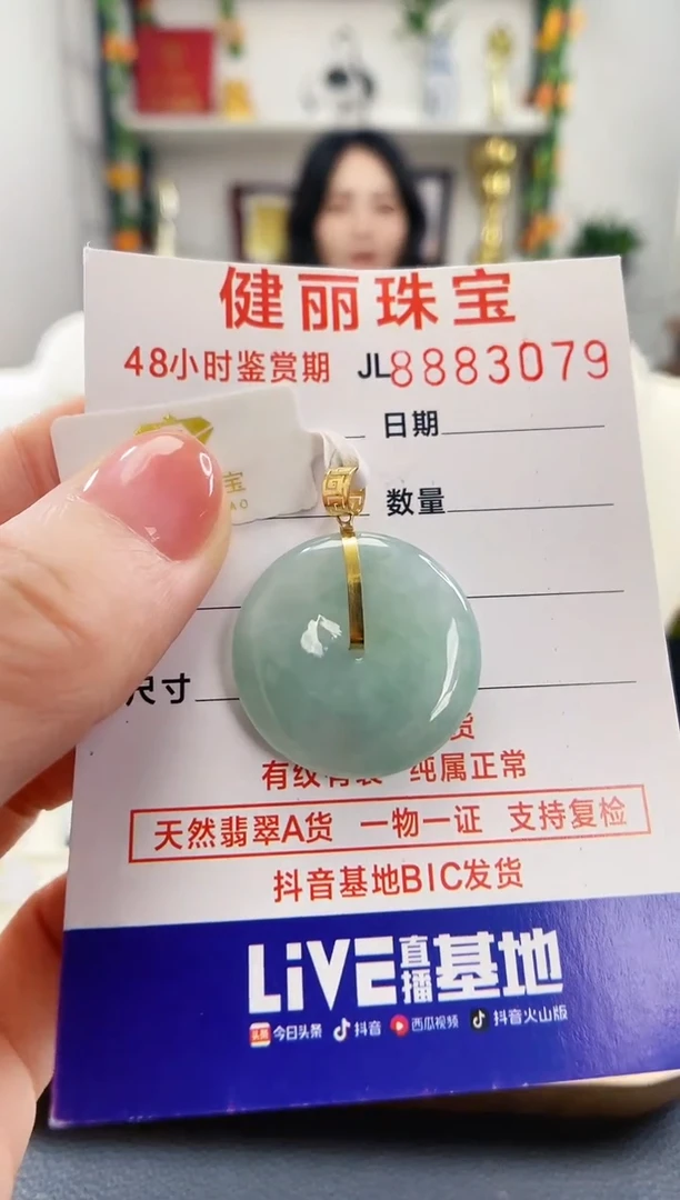 翡翠18K金镶嵌颈饰天然缅甸翡翠 平安扣(一物一证)