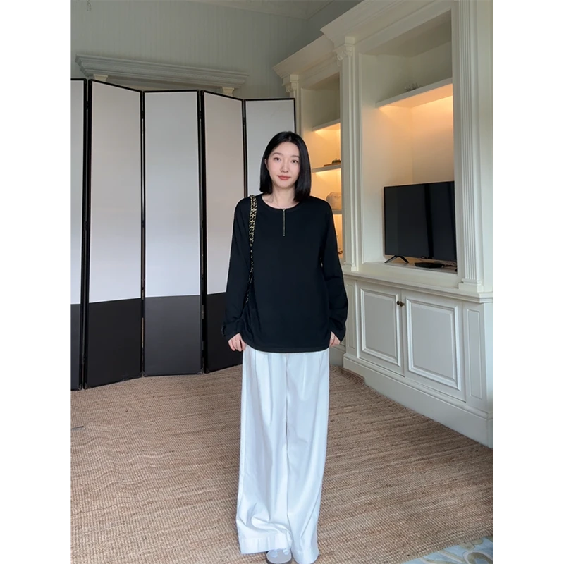 郭九九呢 羊毛简约百搭宽松显瘦针织衫毛衣直筒阔腿裤 G925A13944