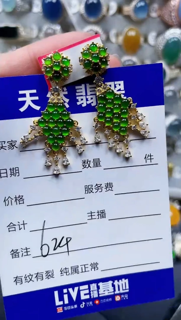 银S925镶嵌翡翠耳饰624