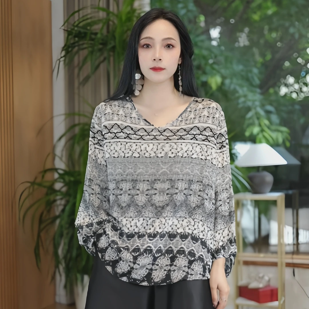 HUANXI#黑白花上衣#高定桑蚕丝#1957#HX