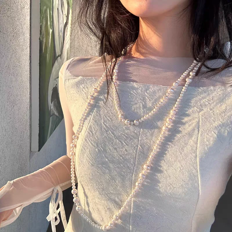 铜合金项链 4-9近圆超长款1米6轻奢小香风多层叠带毛衣链