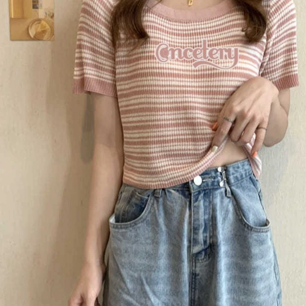 【小小鱼套装】2025新款宽松百搭款短袖短袖圆领chic风T恤设计感