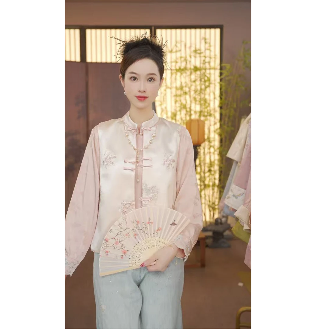 CJ【回眸】秋季新款粉色中国风百搭上衣立领复古锦绣马甲YY25091401
