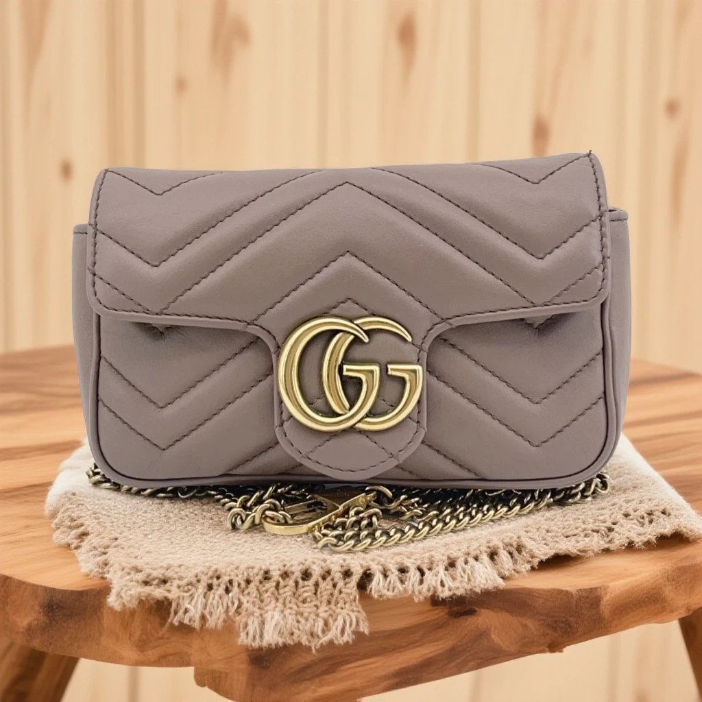 95新 GUCCI/古驰 奶茶色马蒙链条包 1666 1377