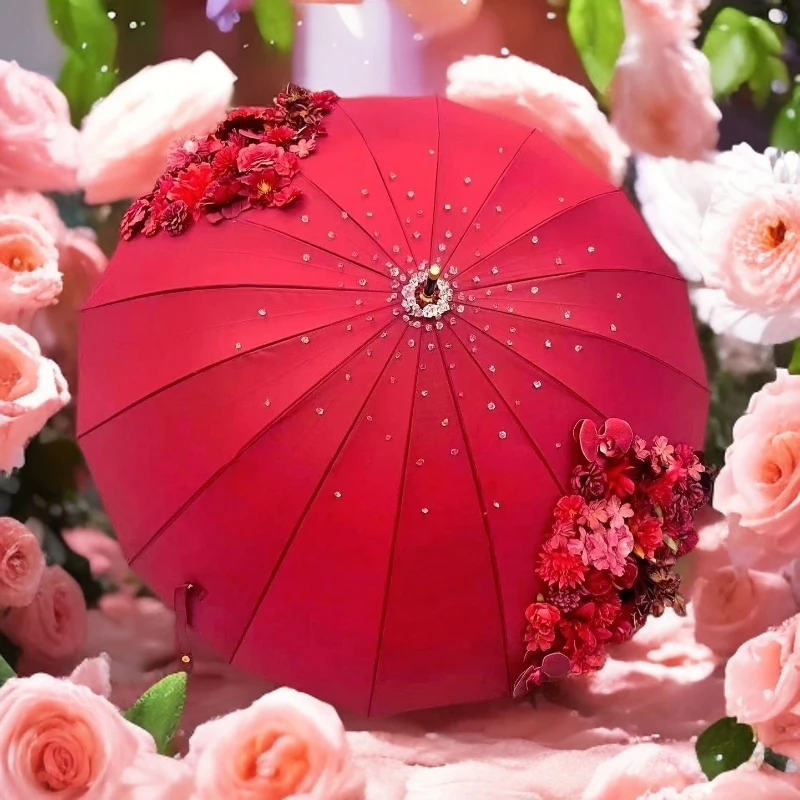 婚伞diydiy婚伞红伞小红书diy结婚伞喜伞diy缎面婚伞