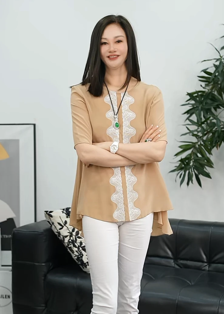 BARRIAILEN | 100%桑蚕丝 时尚国风蕾丝拼接休闲气质衬衫-243605