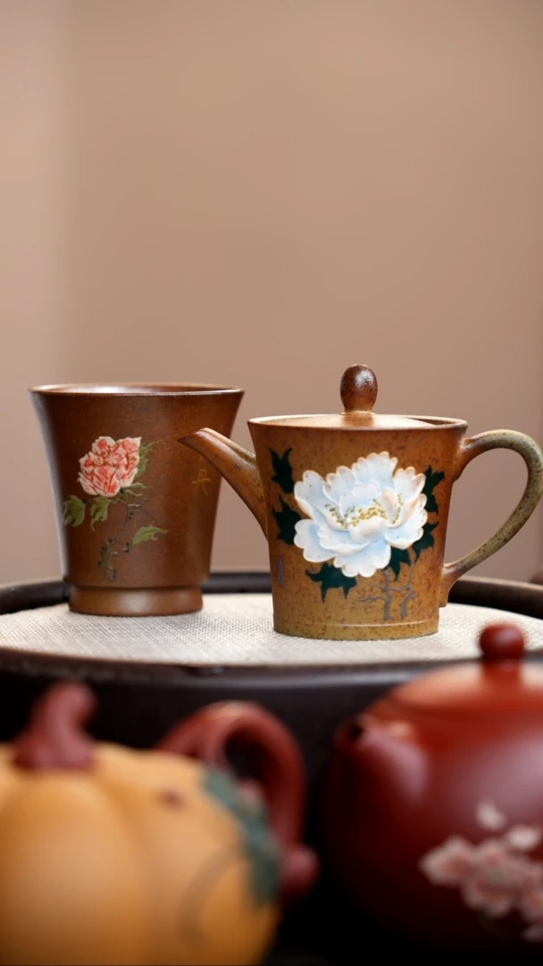 茶壶紫砂柴烧宫灯白牡丹+杯