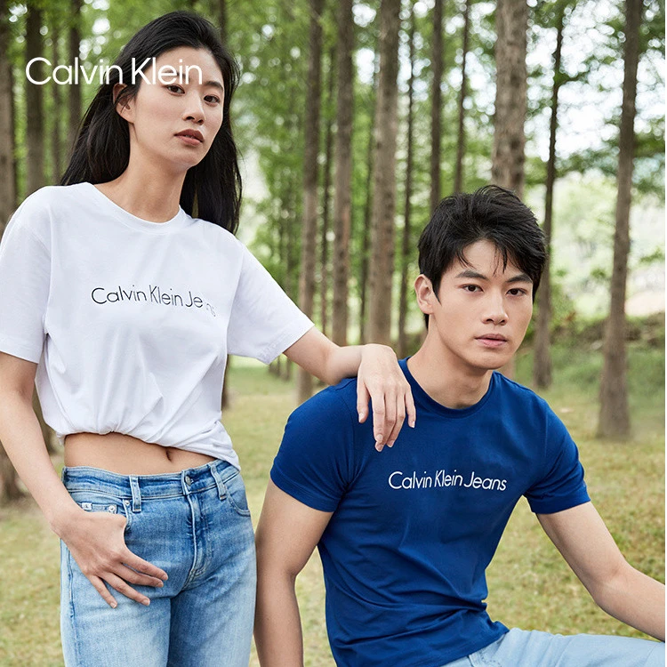 CK Jeans夏季男女情侣中性印花修身打底短袖T恤
