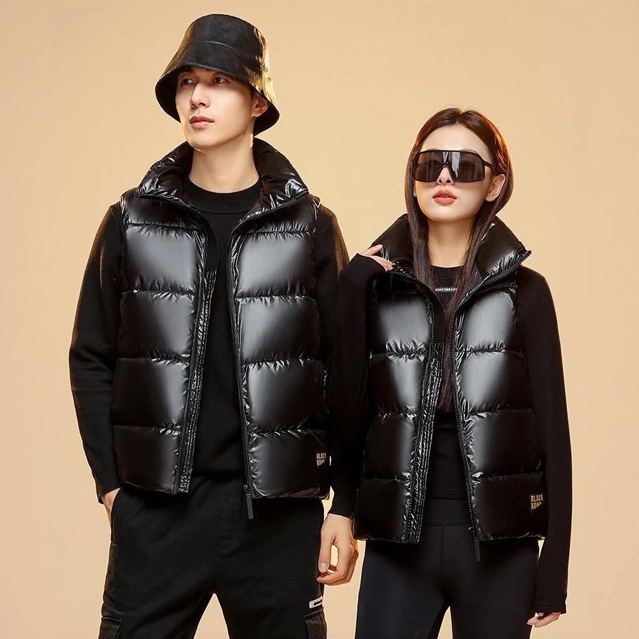 黑钻马甲男女同款25年新款韩版宽松亮面坎肩羽绒背心外套可外穿