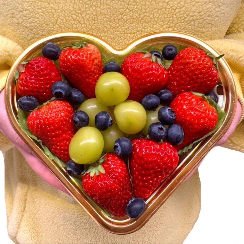 【莓开眼笑】心形水果礼盒(小)-红颜草莓+阳光玫瑰葡萄+高山蓝莓约310g