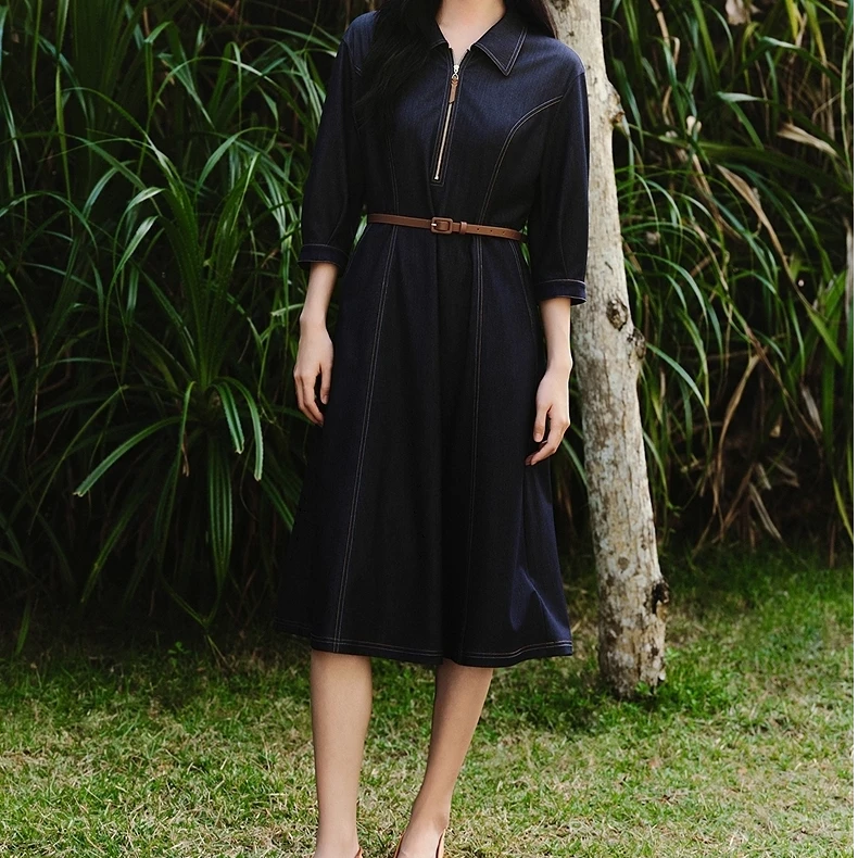 【安雅专属】ELSEWHERE珂思牛仔收腰连衣裙EF03738Q7