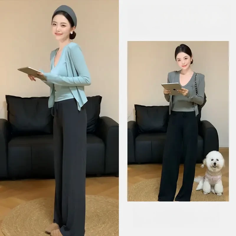 2025早秋一整套时尚韩系法式简约休闲风吊带开衫显瘦裤子三件套潮