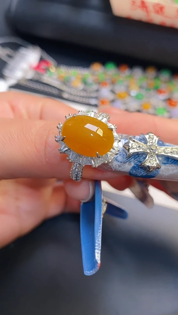 银S925镶嵌戒指翡翠天然