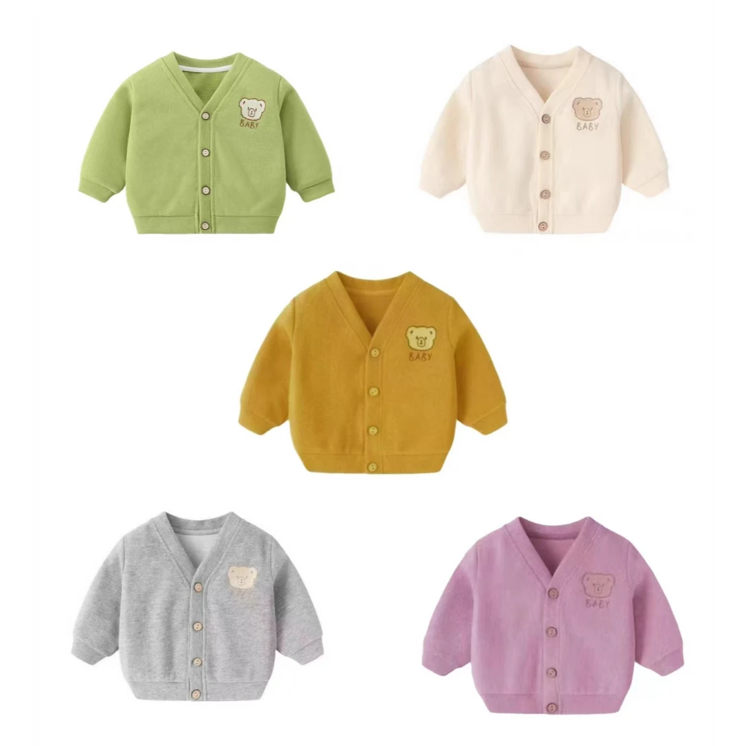 新款宝宝婴幼儿薄款可爱刺绣小熊韩版洋气开衫外套儿童婴儿针织