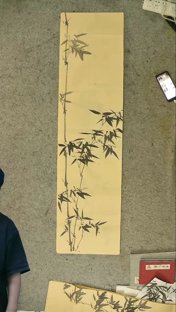 国画四尺对开  墨竹条屏 34*138cm