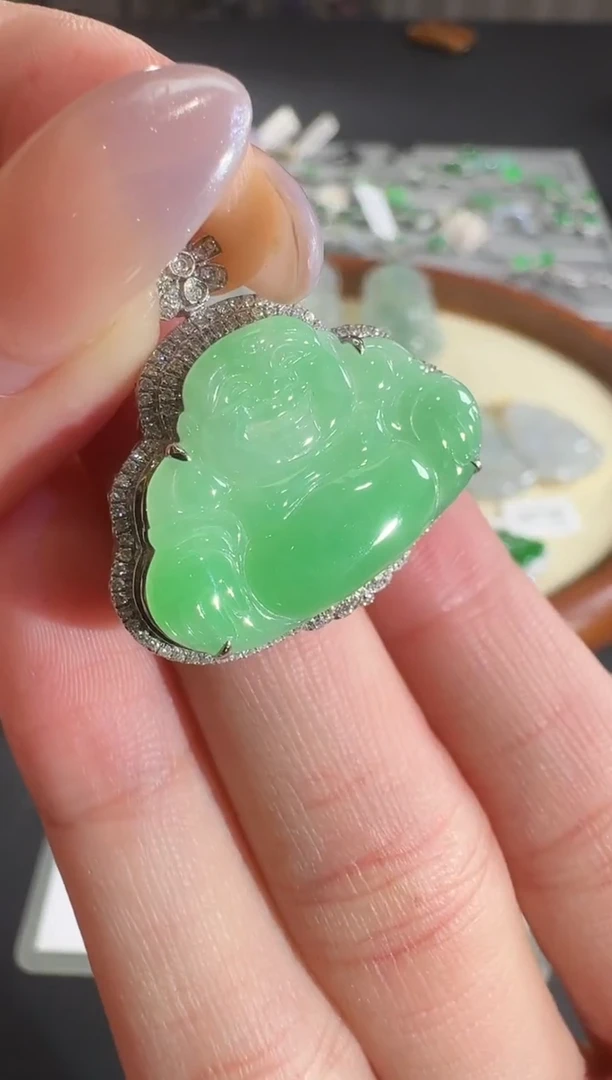 吊坠(不含链)18K金镶嵌翡翠【源头工厂】钻石镶嵌